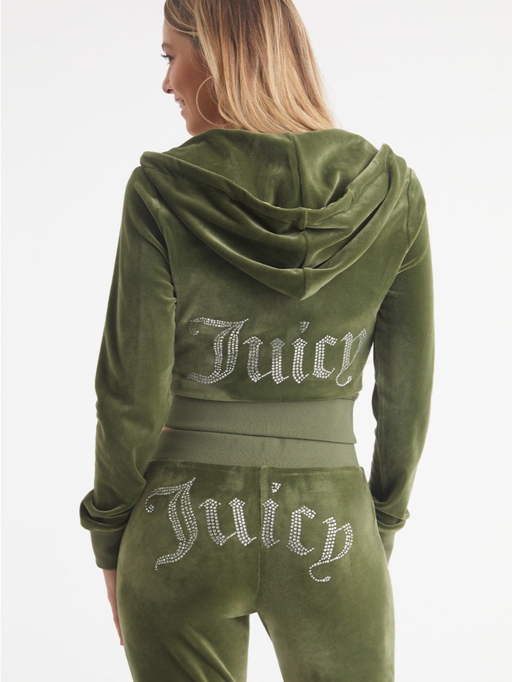Juicy Couture OG Big Bling Velour Rhinestone Tracksuit Set Super Greens